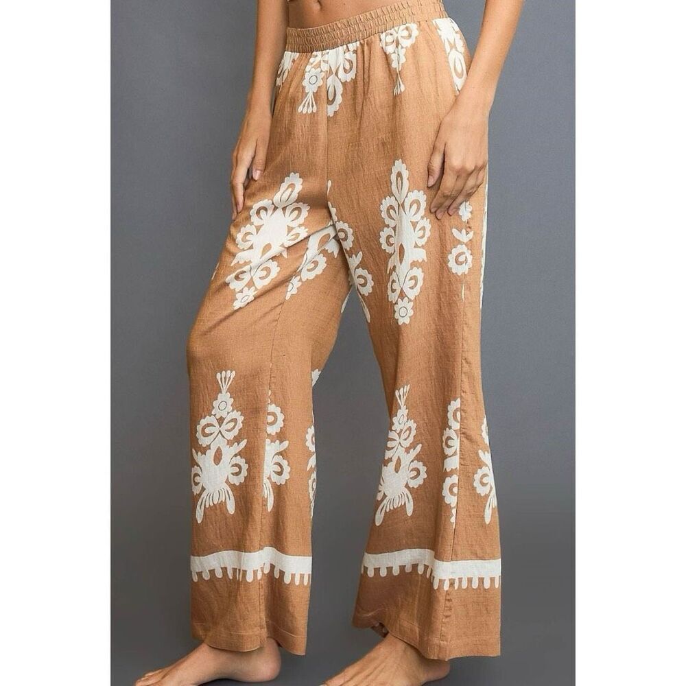 Border Print Wide Leg Boho Pattern Pants Plus Size Pockets | XXL NWT | Umgee - Picture 2 of 6